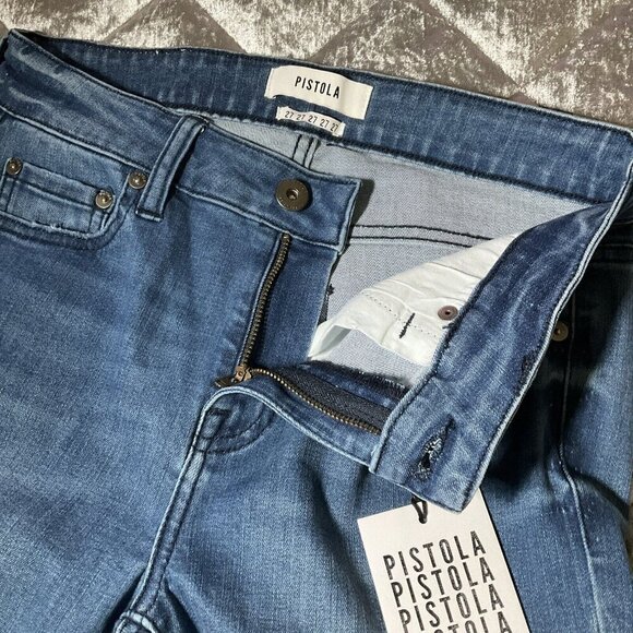 PISTOLA Audrey Mid Rise Skinny Transcend Blue Stretch Raw Split Hem Jeans 27 - Picture 9 of 12